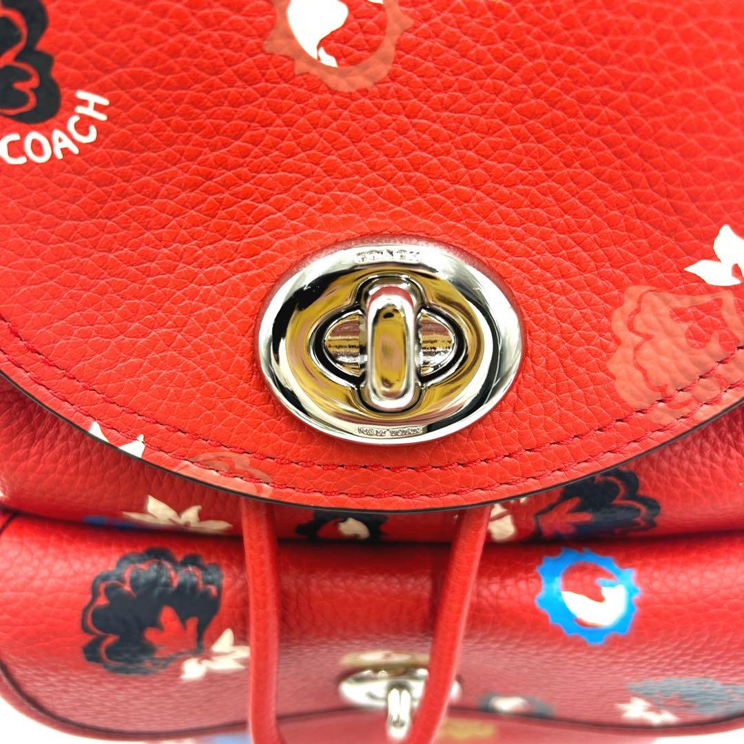 COACH 　コーチ　フローラル　ターンロック　ミニリュック　 花柄 　レッド