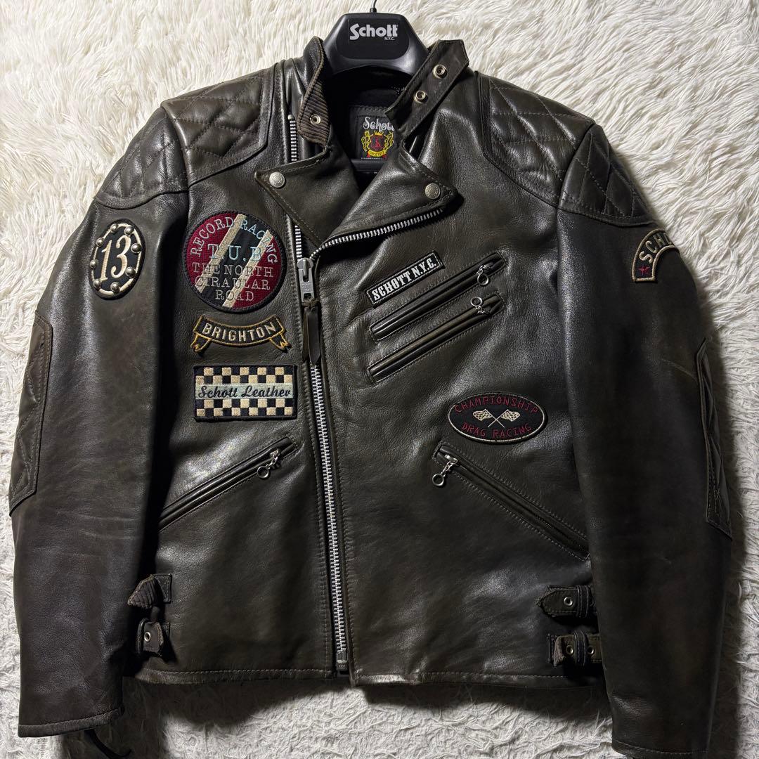 m*h様 【雰囲気抜群】schott ライダースジャケット　ダブル　本革　ワッペ