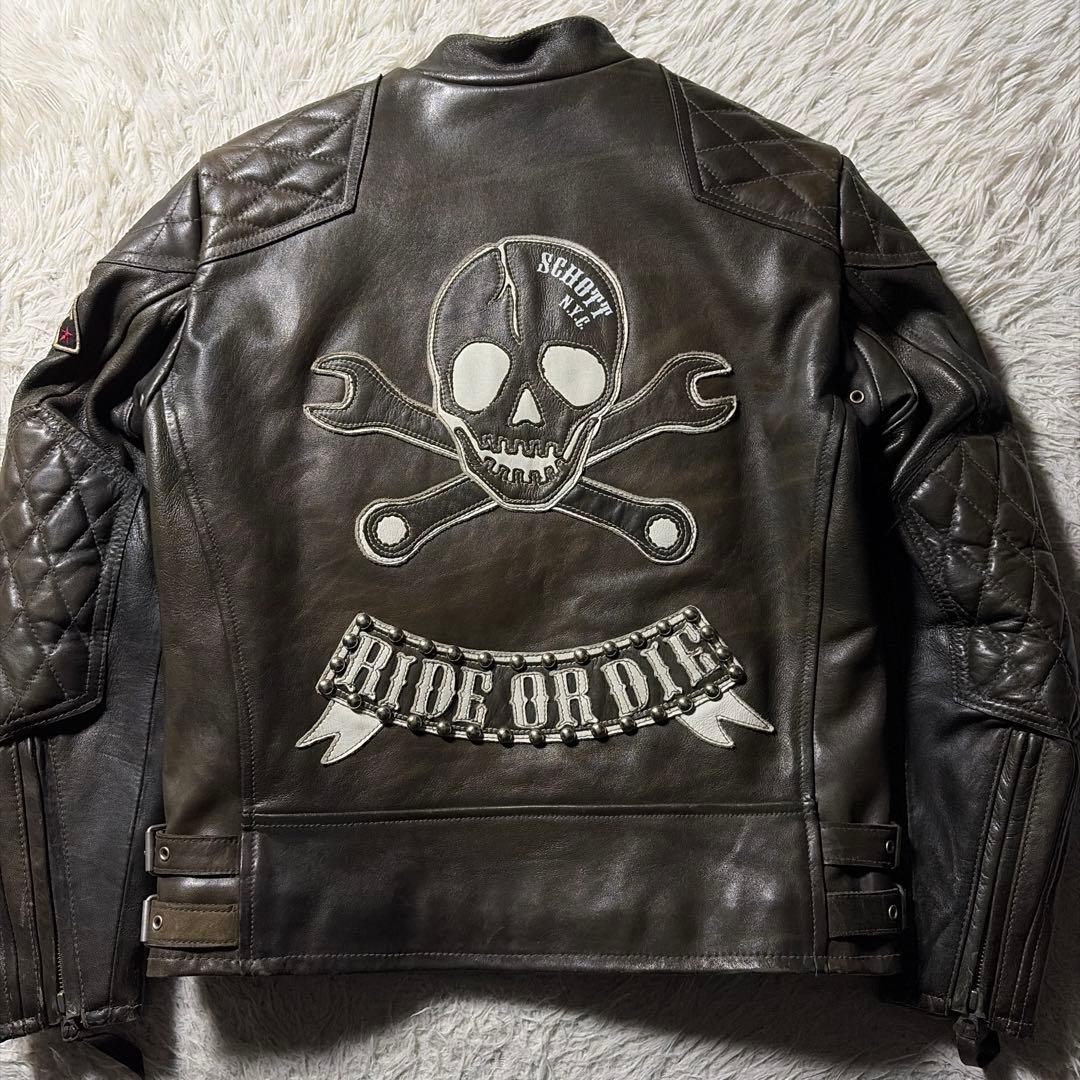 m*h様 【雰囲気抜群】schott ライダースジャケット　ダブル　本革　ワッペ