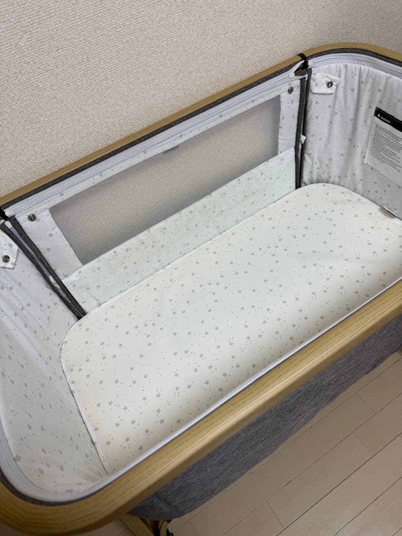 【2024年購入】HZDMJ ベビーベッド　グレー 洗える敷布団付き