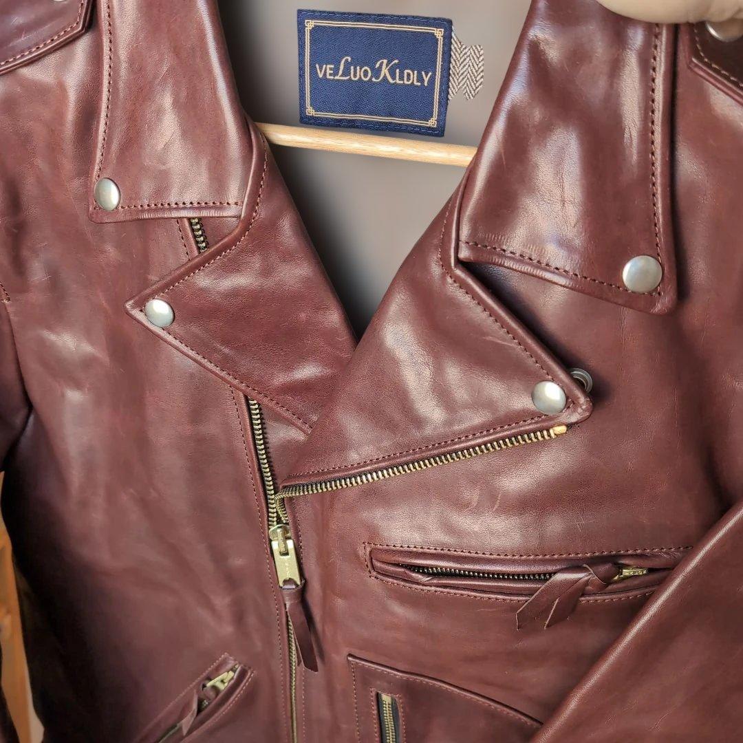 ホースハイドveLuoKIdLY バーガンディ レザーダブルライダース 3XL