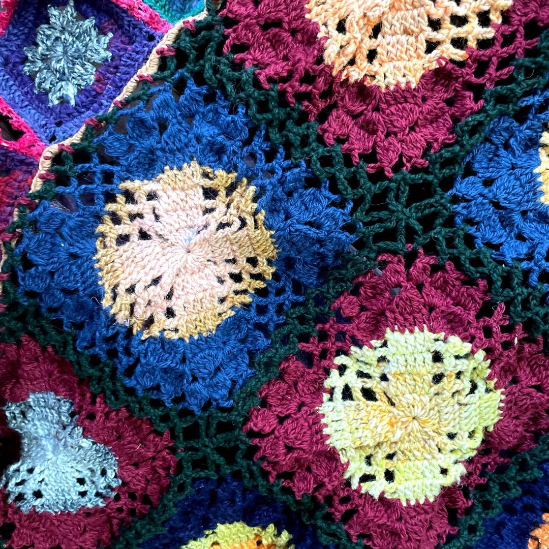 ★ノロ毛糸★かぎ針編みゆったりマルチなブランケット 〜暖笑〜120×130cm