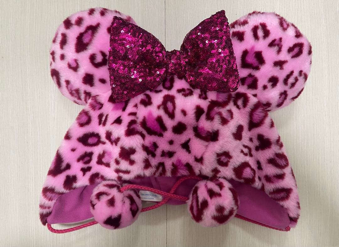 Disney ディズニー　ピンク ヒョウ柄 ミニーファンキャップ
