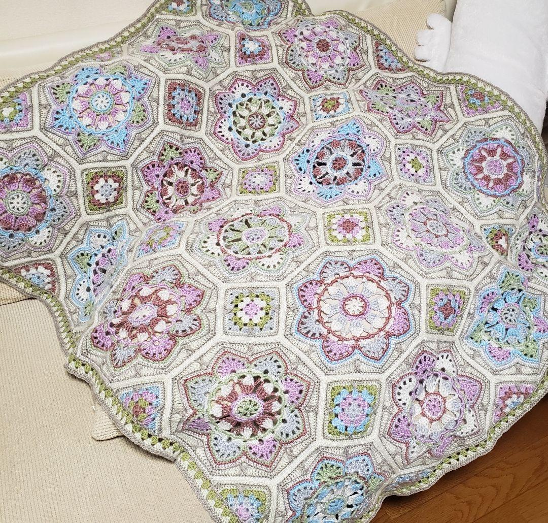 ペルシアンタイル☆マルチカバー　ブランケット　手編み