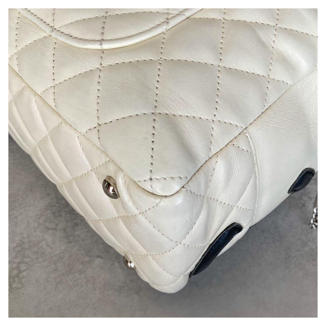 シャネル カンボンライン ラムスキン ショルダーバッグ ホワイト シルバー金具