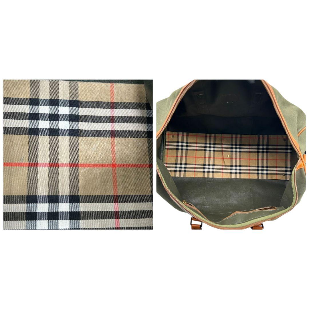 バーバリー　ボストンバッグ　グリーン　2way　キャンバス　ショルダーバッグ　x