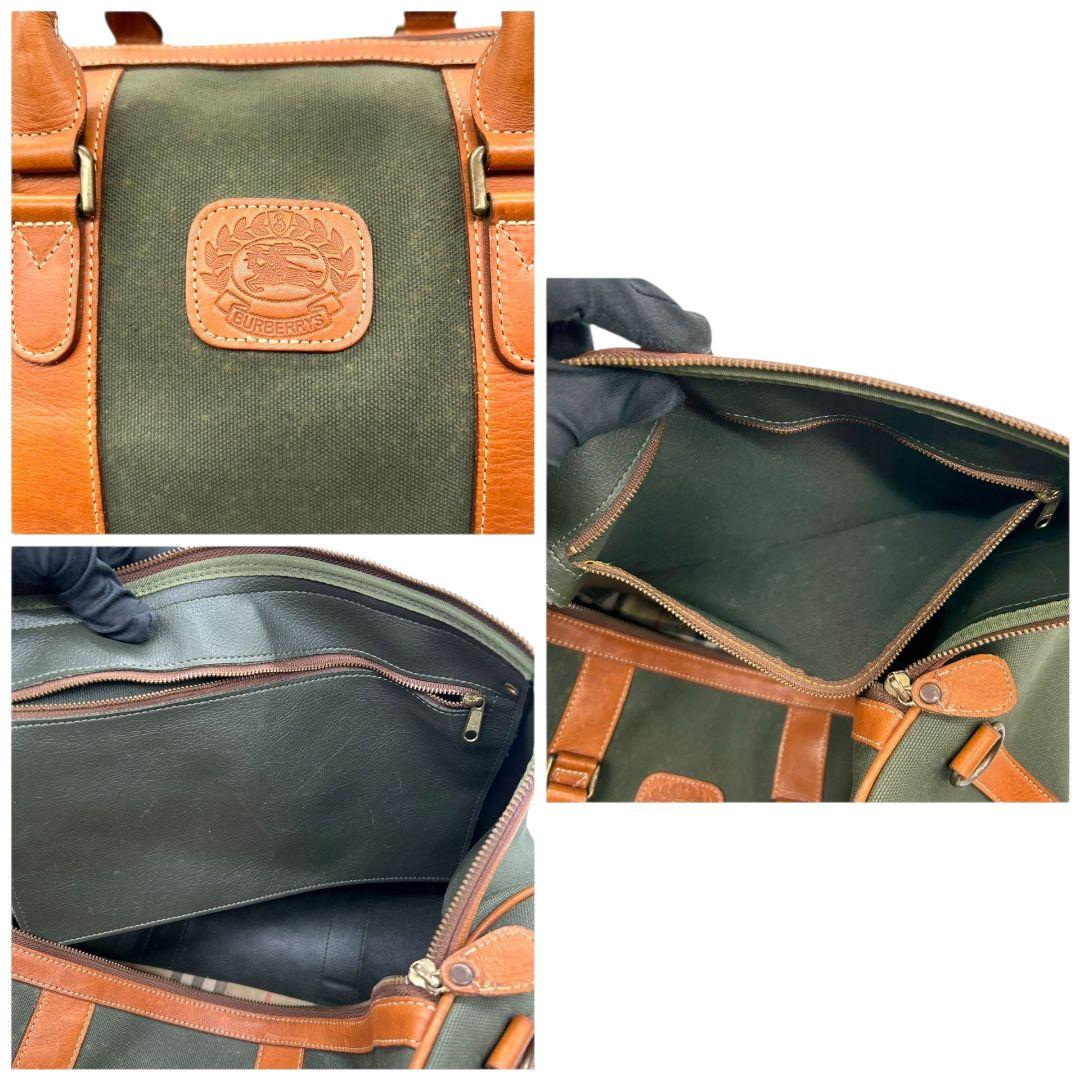 バーバリー　ボストンバッグ　グリーン　2way　キャンバス　ショルダーバッグ　x