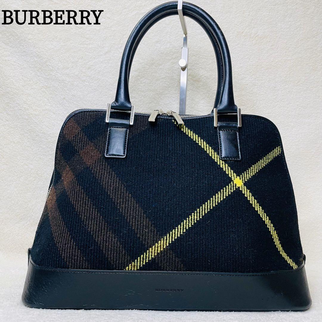 BURBERRY バーバリー ハンドバッグ チェック柄 ウール レザー