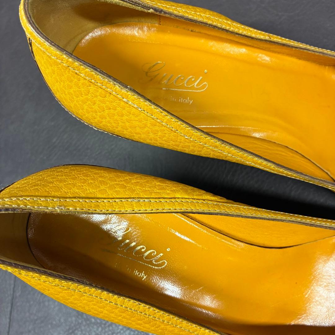 GUCCI／グッチ イエロー レザー パンプス バンブー