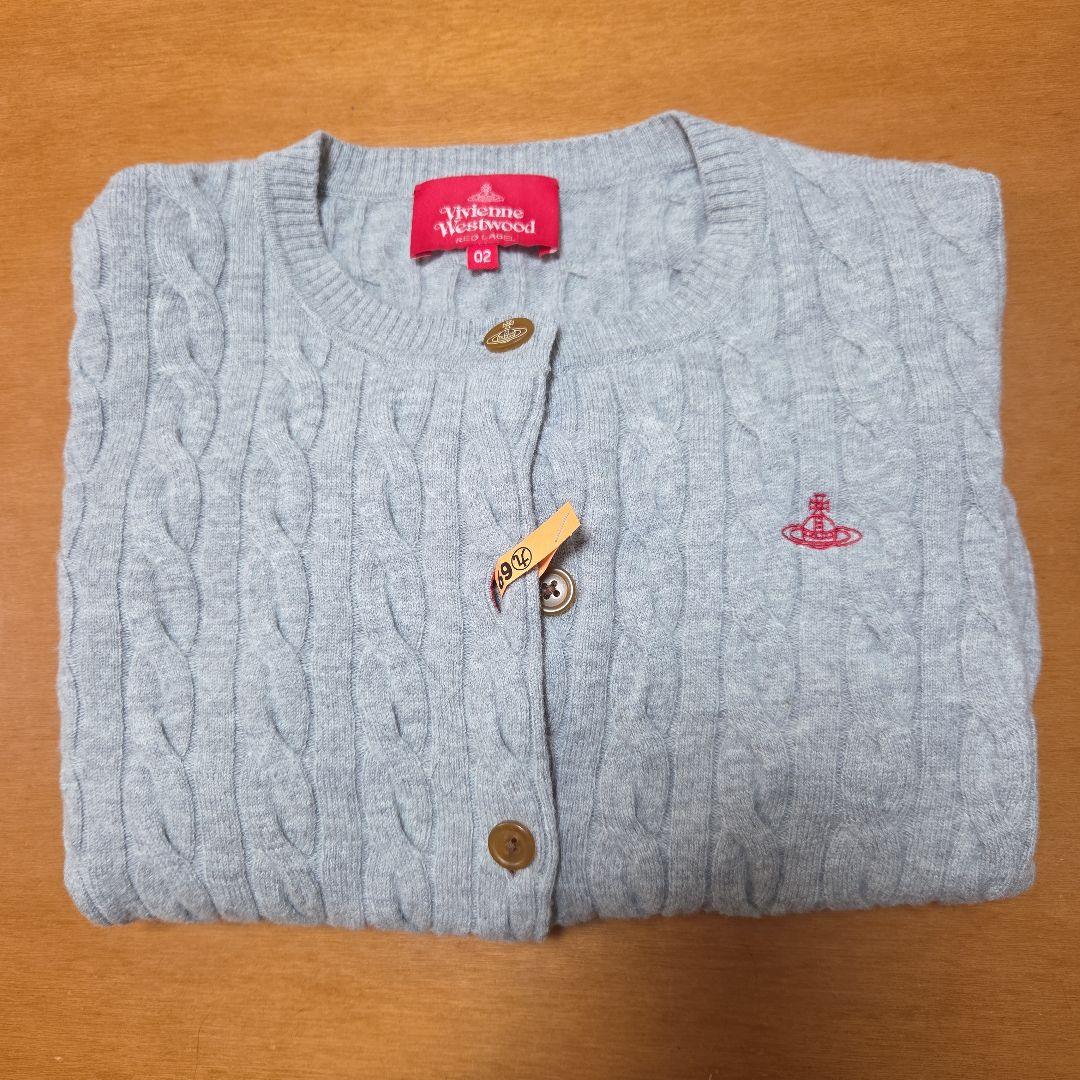 グレー ケーブル編み ニットカーディガン