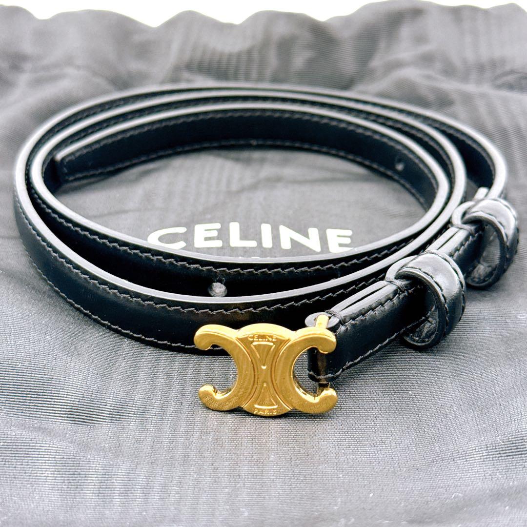 【Y2128K】【極美品】セリーヌ トリオンフ ベルト ブラック レザー