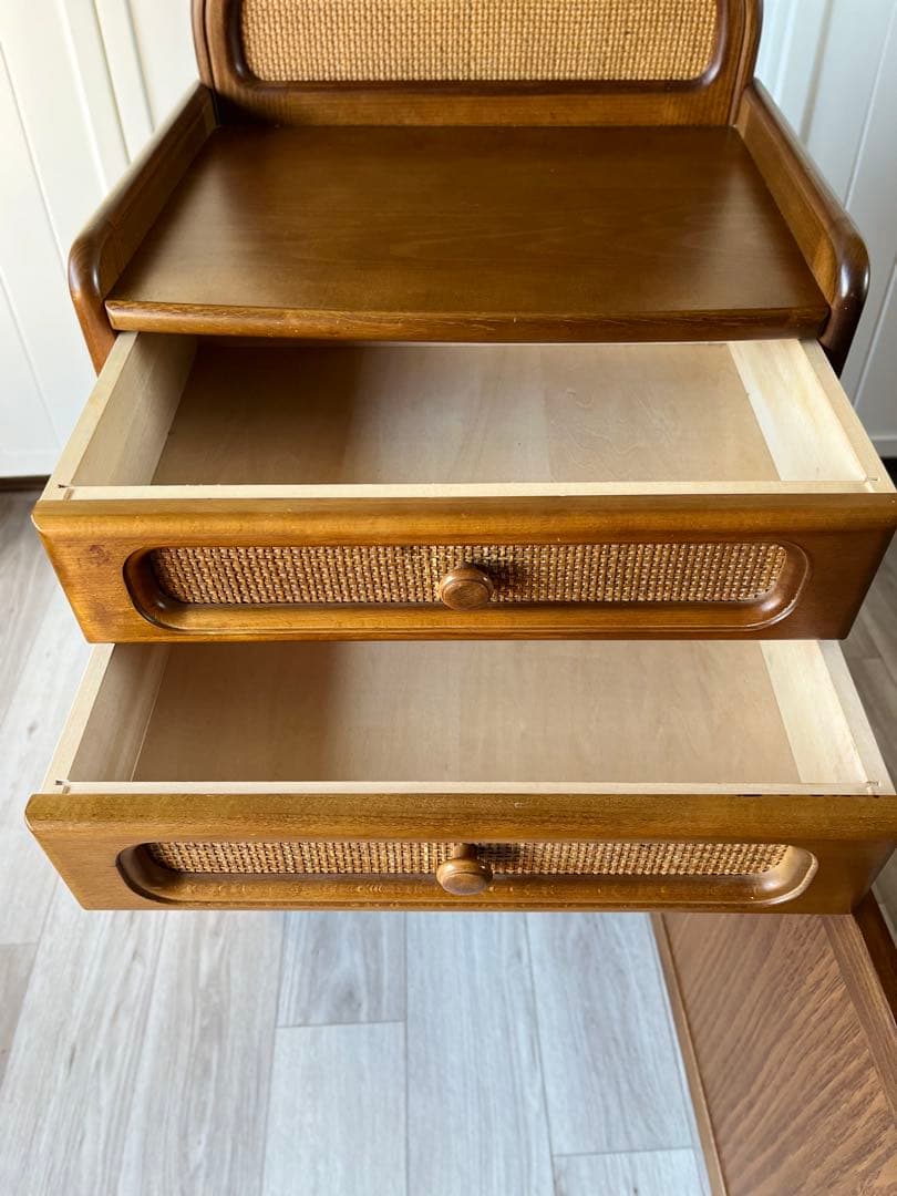 カリモク　電話台　収納　チェスト　ラタン風　レトロ　ビンテージ