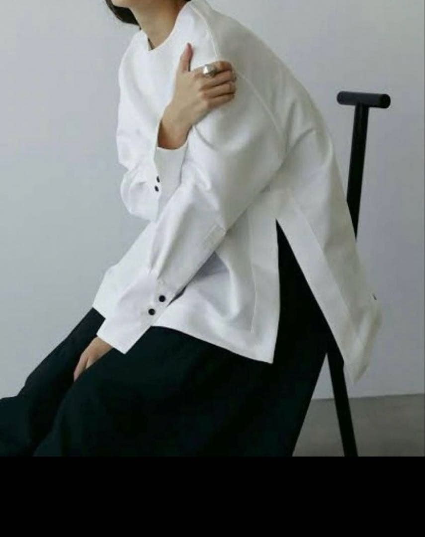 人気完売　LOHEN ローヘン　ハイカウントダブルクロス ノーカラーブラウス