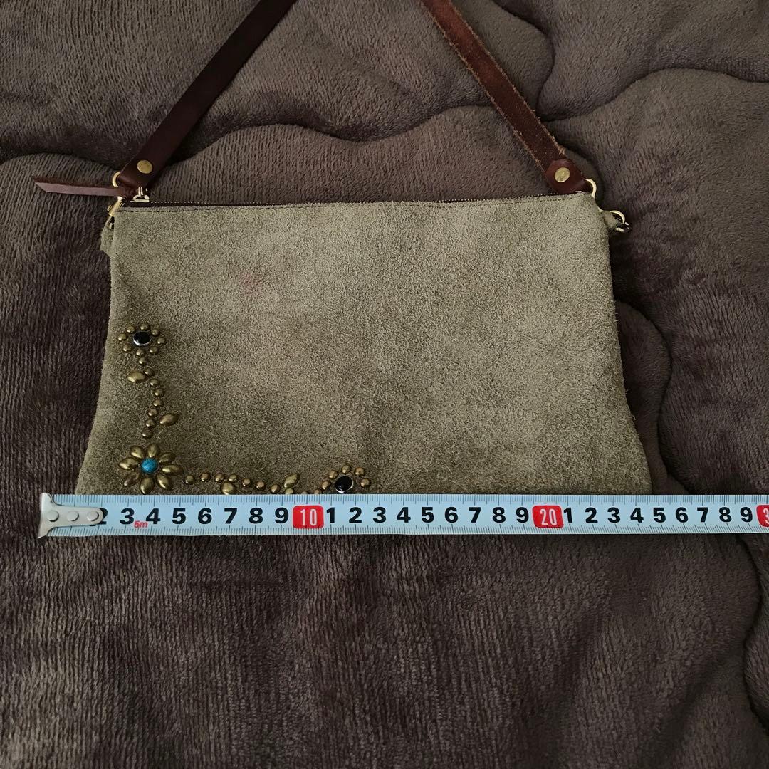 鮎*師様 スウェード サコッシュ スタッズ　FLOWER GOLD TURQUO