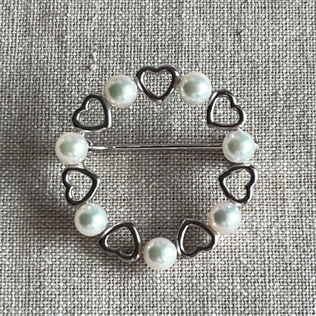 ミキモト　ハート　パール　サークル　ブローチ　シルバー　美品