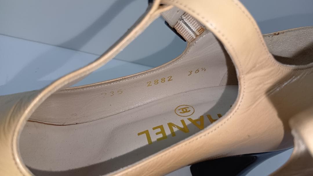 【リペア済】シャネル 23.5cm パンプス ココマーク バイカラー ストラップ