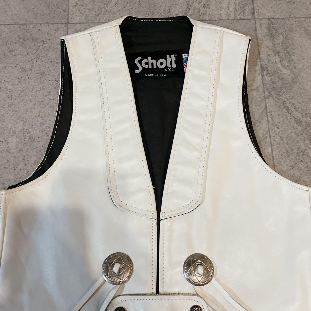 希少✨Schott レザーベスト コンチョ ホワイト USA製 Sサイズ 90s