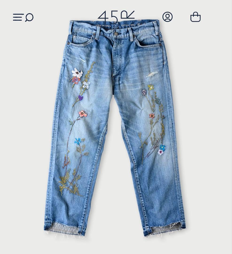45R ライ麦デニムのクロスビー5遖加エ（アネモネ刺繍）　¥134,200