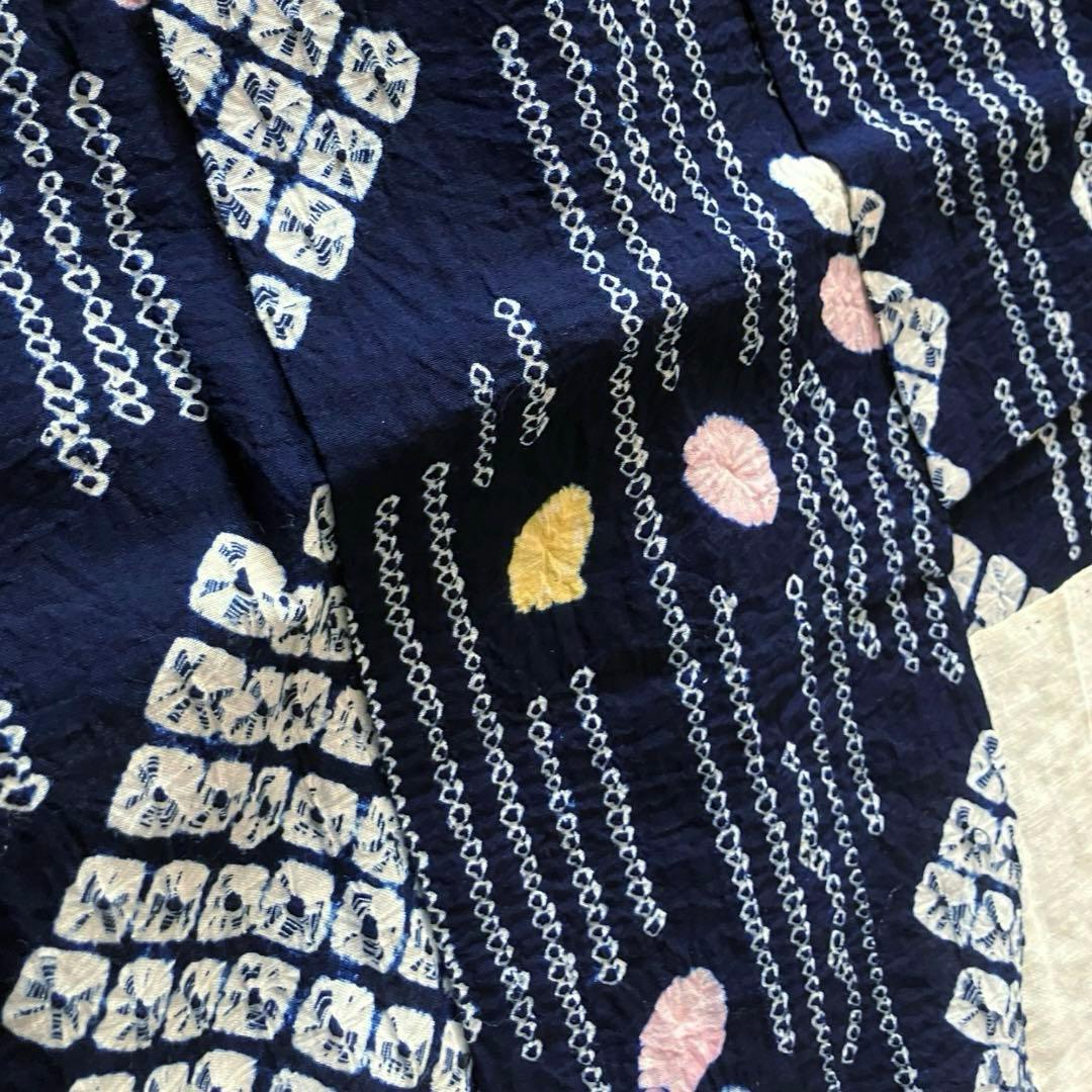 有松鳴海絞り 浴衣 未使用品 綿 バチ衿 夏着物　ネイビー 紺色 しつけ糸 逸品