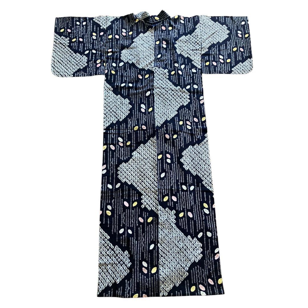 有松鳴海絞り 浴衣 未使用品 綿 バチ衿 夏着物　ネイビー 紺色 しつけ糸 逸品
