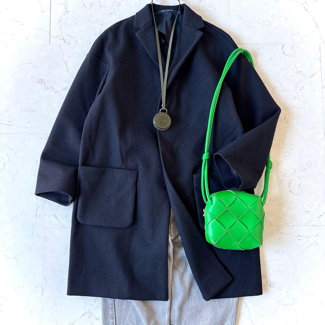 ソフィードール ウールメルトン オーバーサイズ 比翼 リバーコート ネイビー