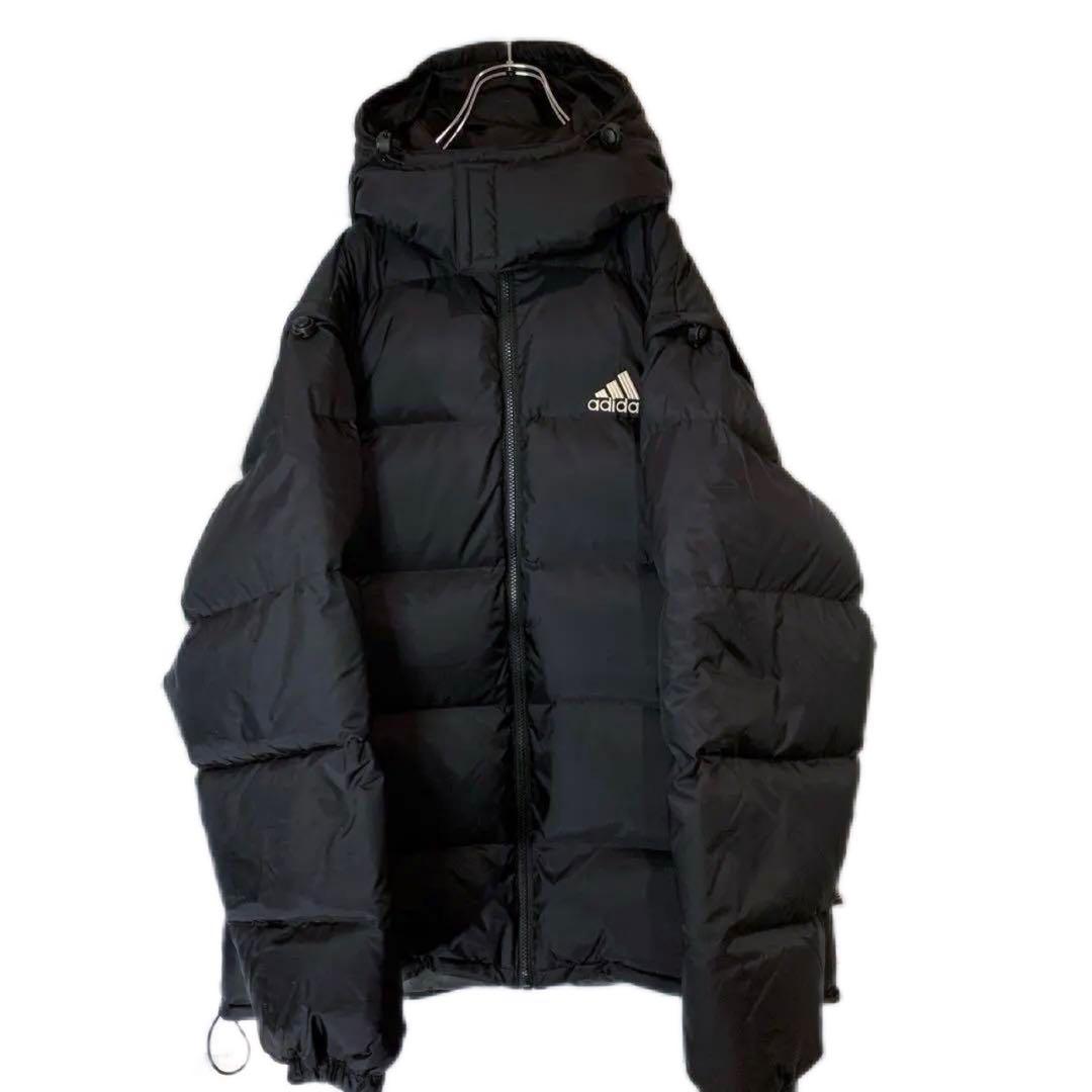 ビンテージ 90s adidas 2WAYダウンジャケット L 刺繍ロゴ 万国旗