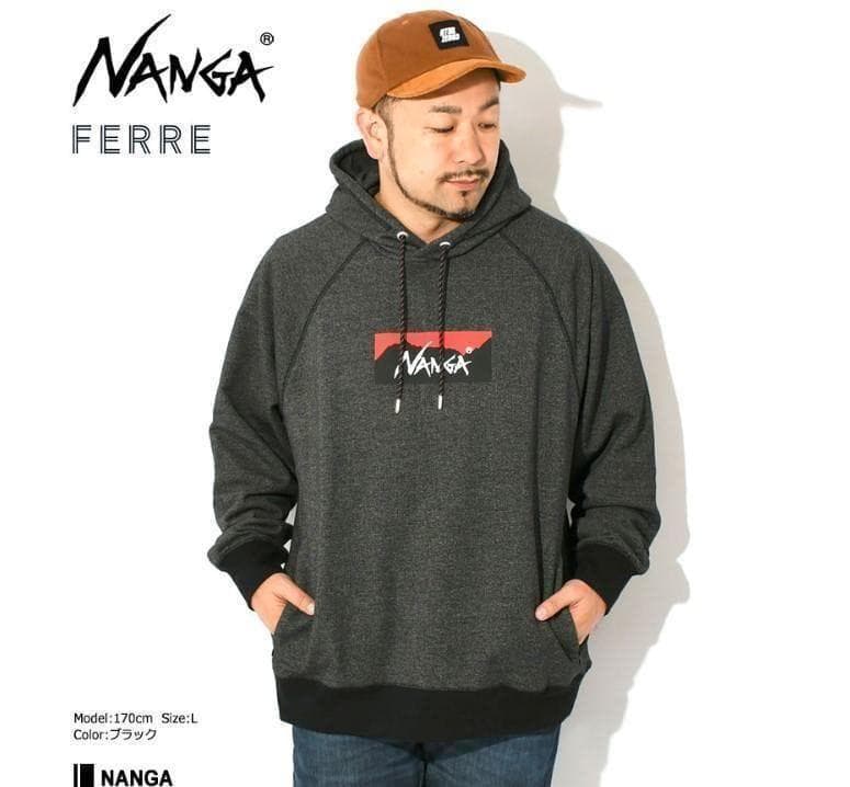 新品 NANGAナンガ　ロゴ　スウェットパーカー　黒　L ブラック
