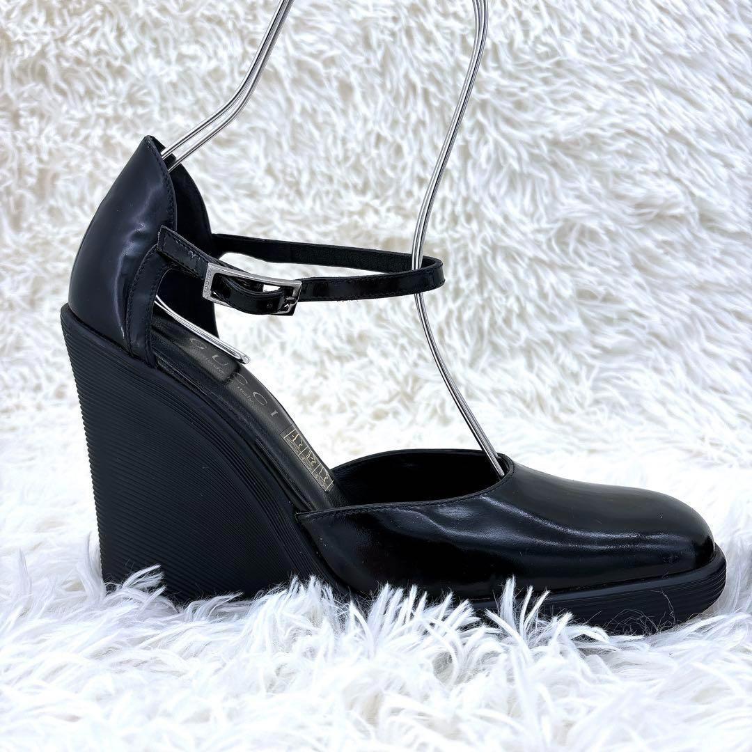 【美品】グッチ（36.5）エナメル/厚底パンプス/ヒール/スクエアトゥ/サンダル