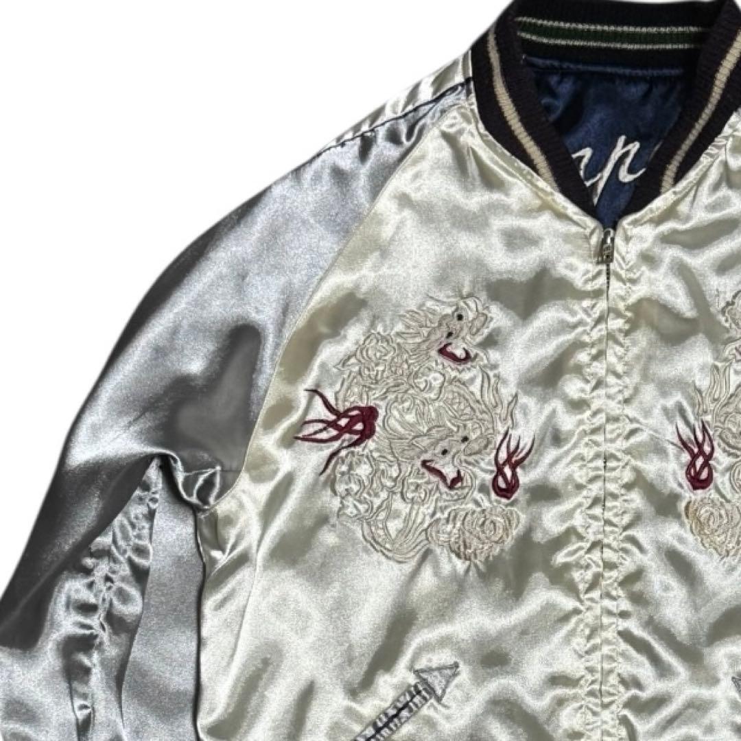 東洋 リバーシブル サテン スカジャン スーベニアジャケット 髑髏 龍 虎 S