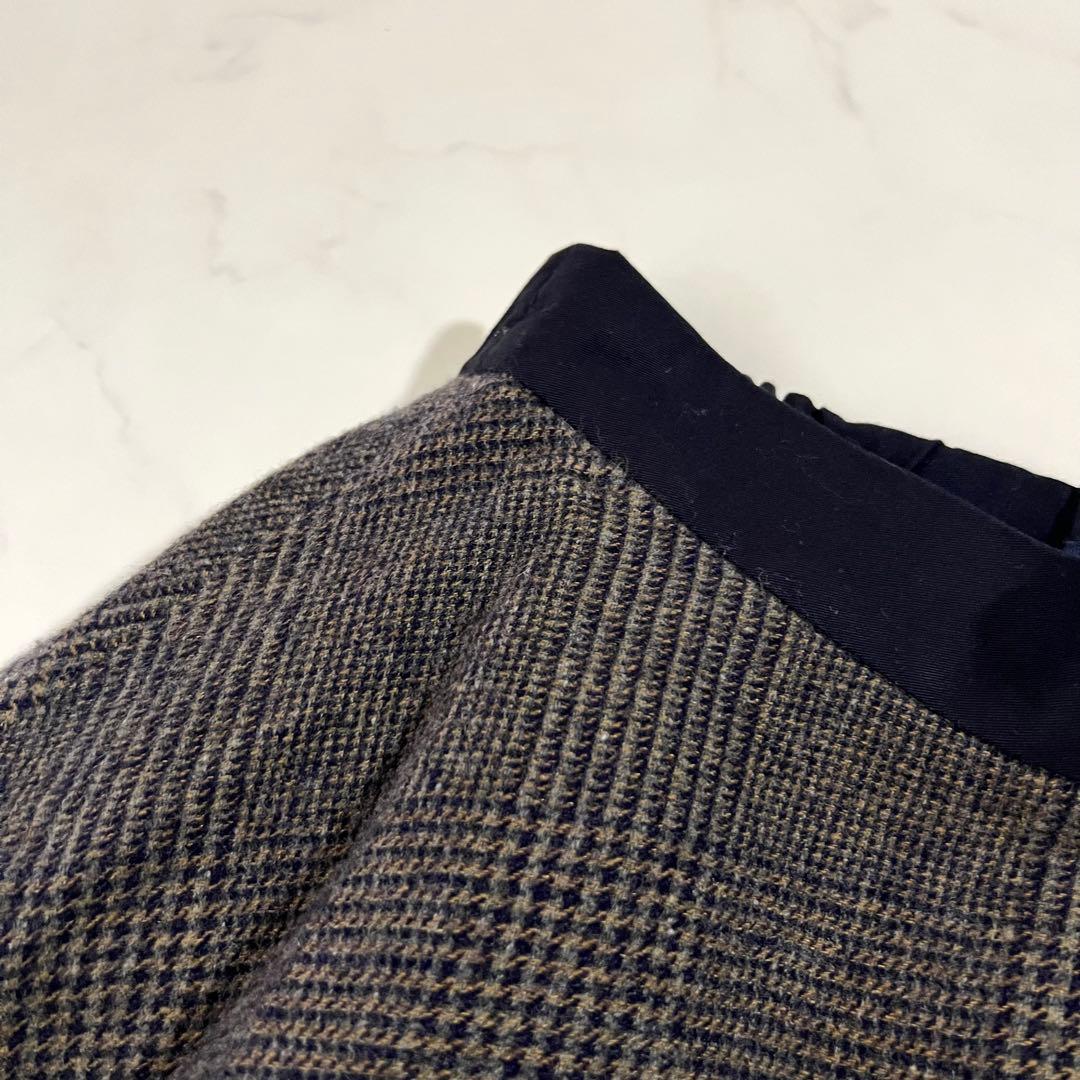 美品 現行 パラスパレス ウール × 麻 チェック ロングスカート3 L フレア