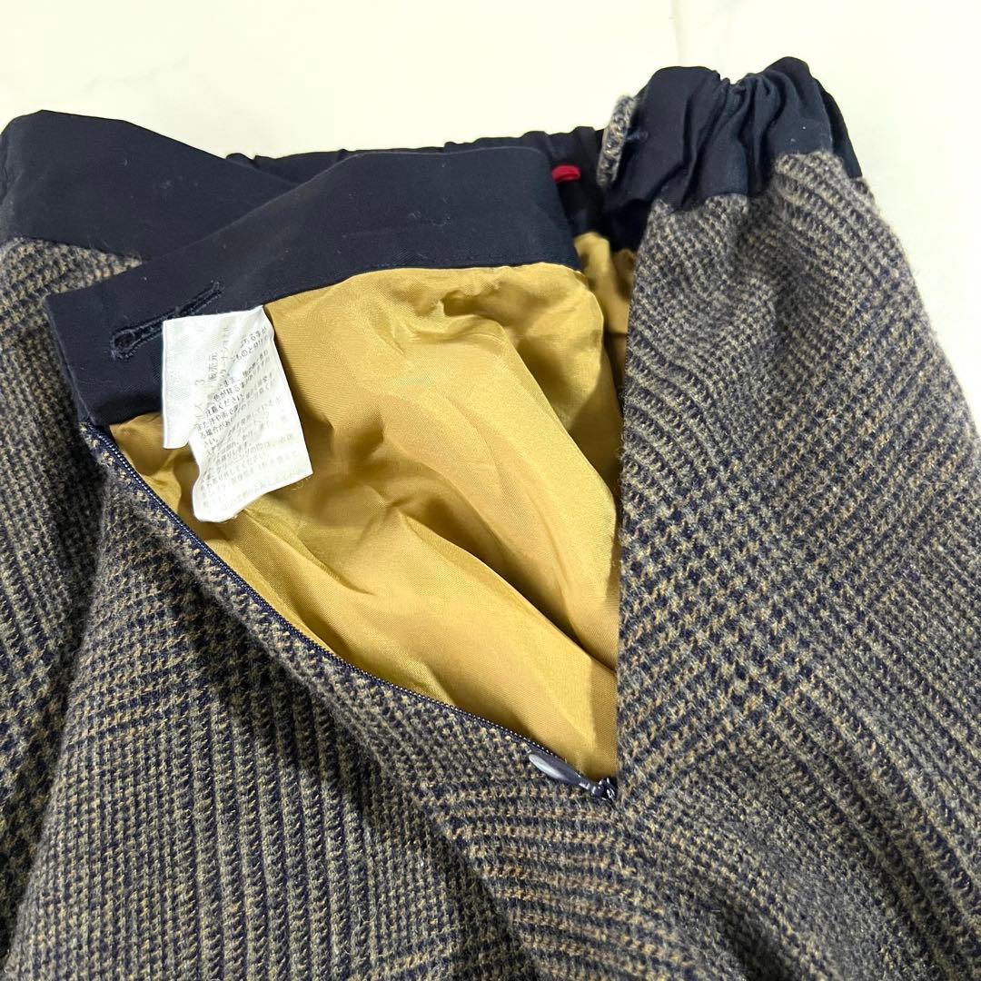 美品 現行 パラスパレス ウール × 麻 チェック ロングスカート3 L フレア