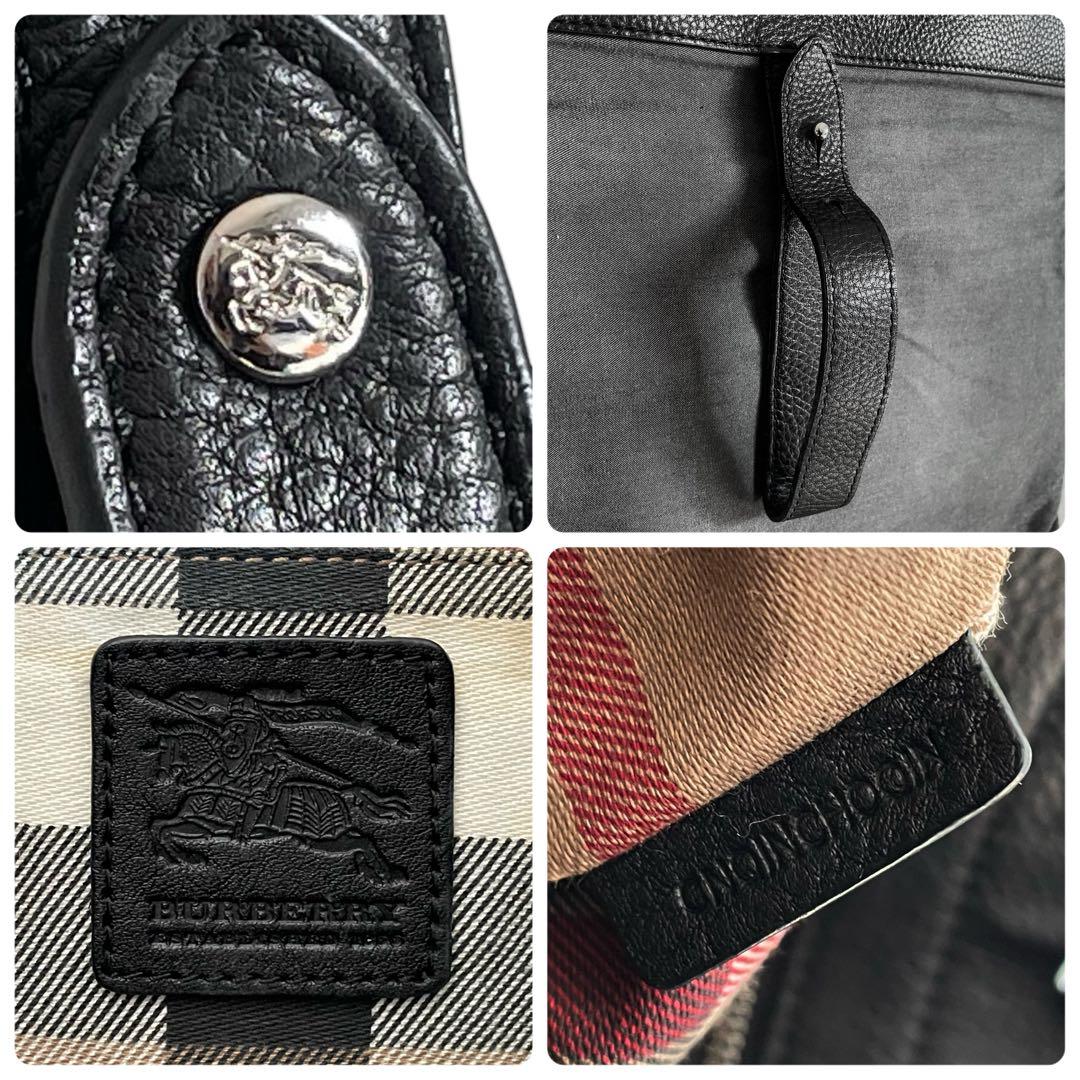 かい様わ専用バーバリー トートバッグ ホースロゴ 刺繍 ノバチェック グレー 黒