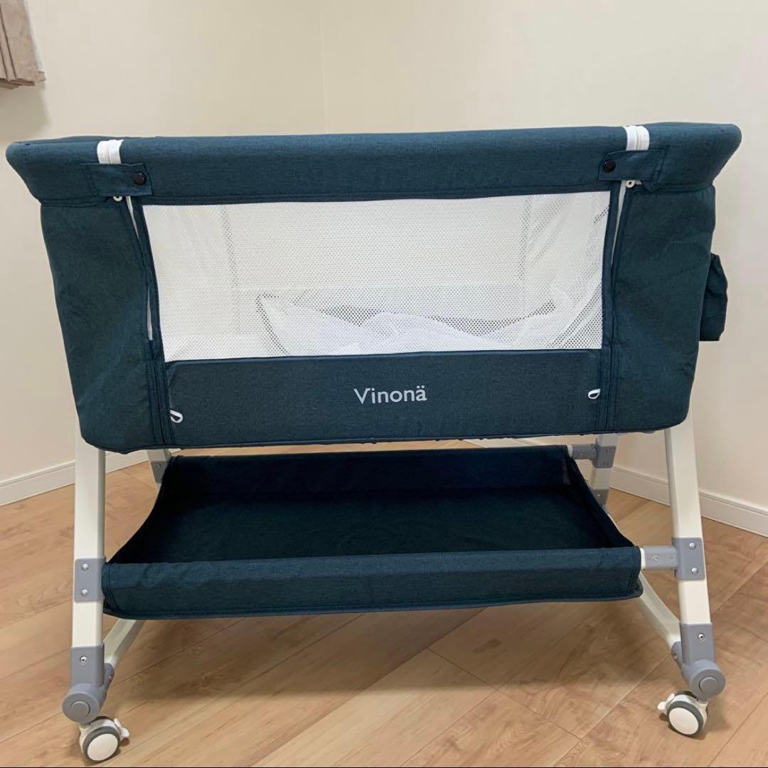 【美品】Vinonä ダークブルー ベビーベッド 折りたたみ