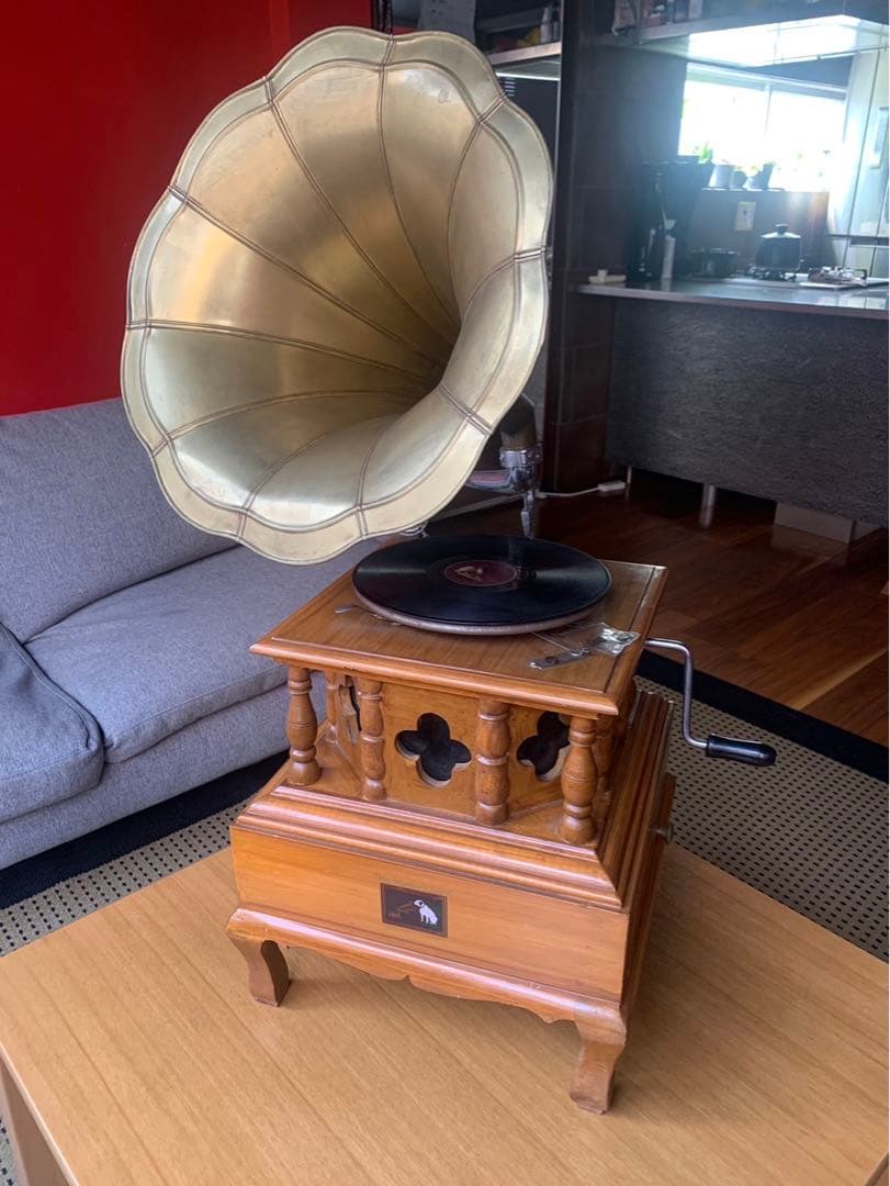 アンティーク　特大　ビクター　八角型蓄音機　稼働品　ラッパ　ゼンマイ式　骨董