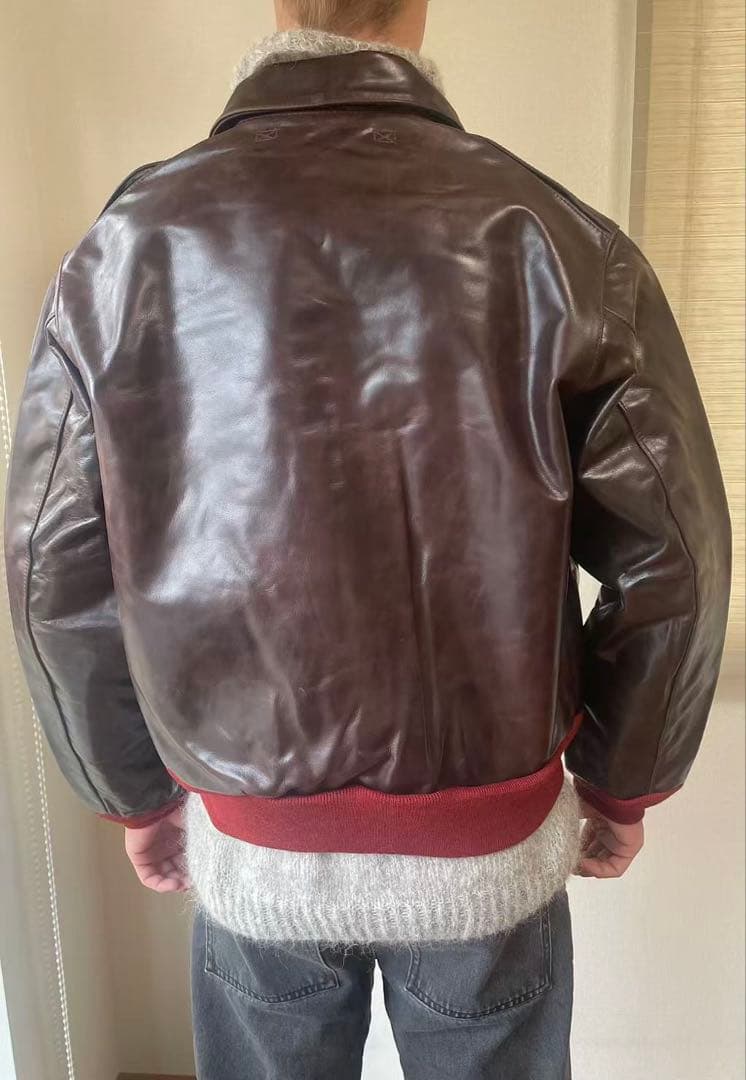 在庫処分　赤リブ　A−2 フライトジャケット　牛革 レザージャケット3XL（46