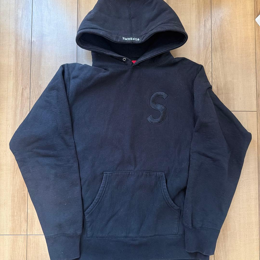 supreme Sロゴ パーカー フーディー M 黒