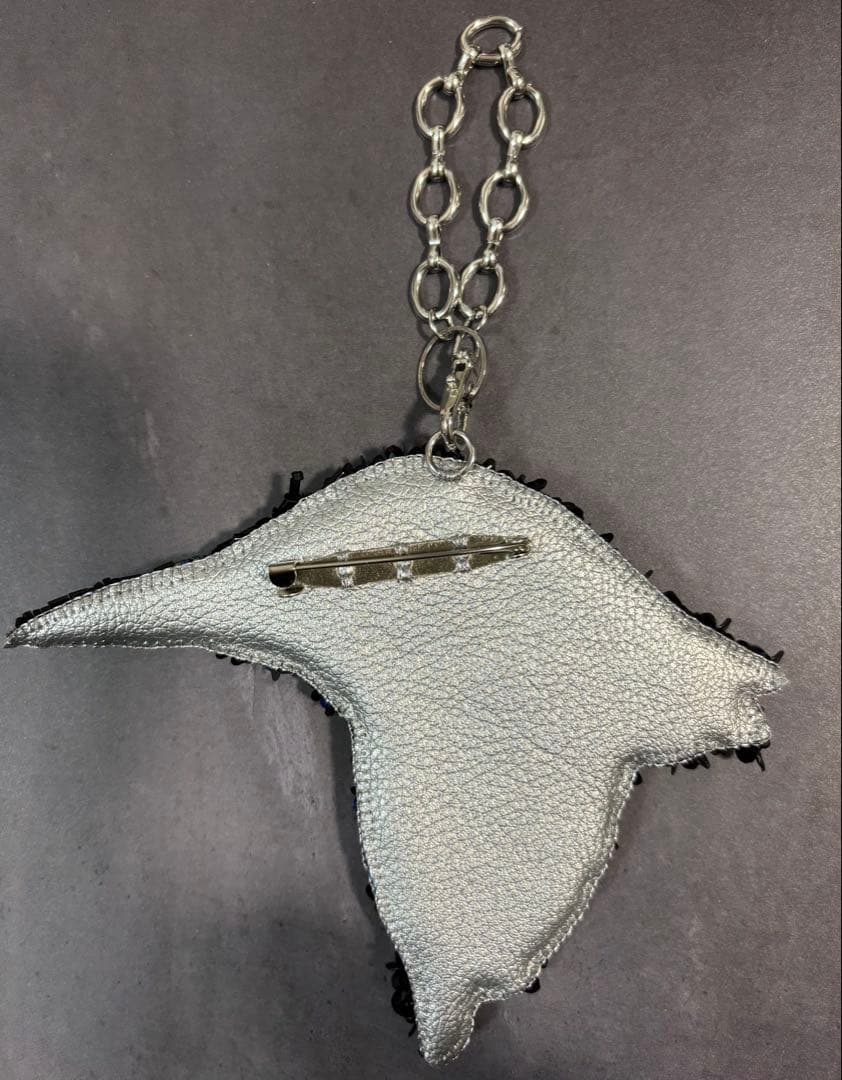 【ハシボソガラス】ビーズ刺繍ブローチバッグチャーム