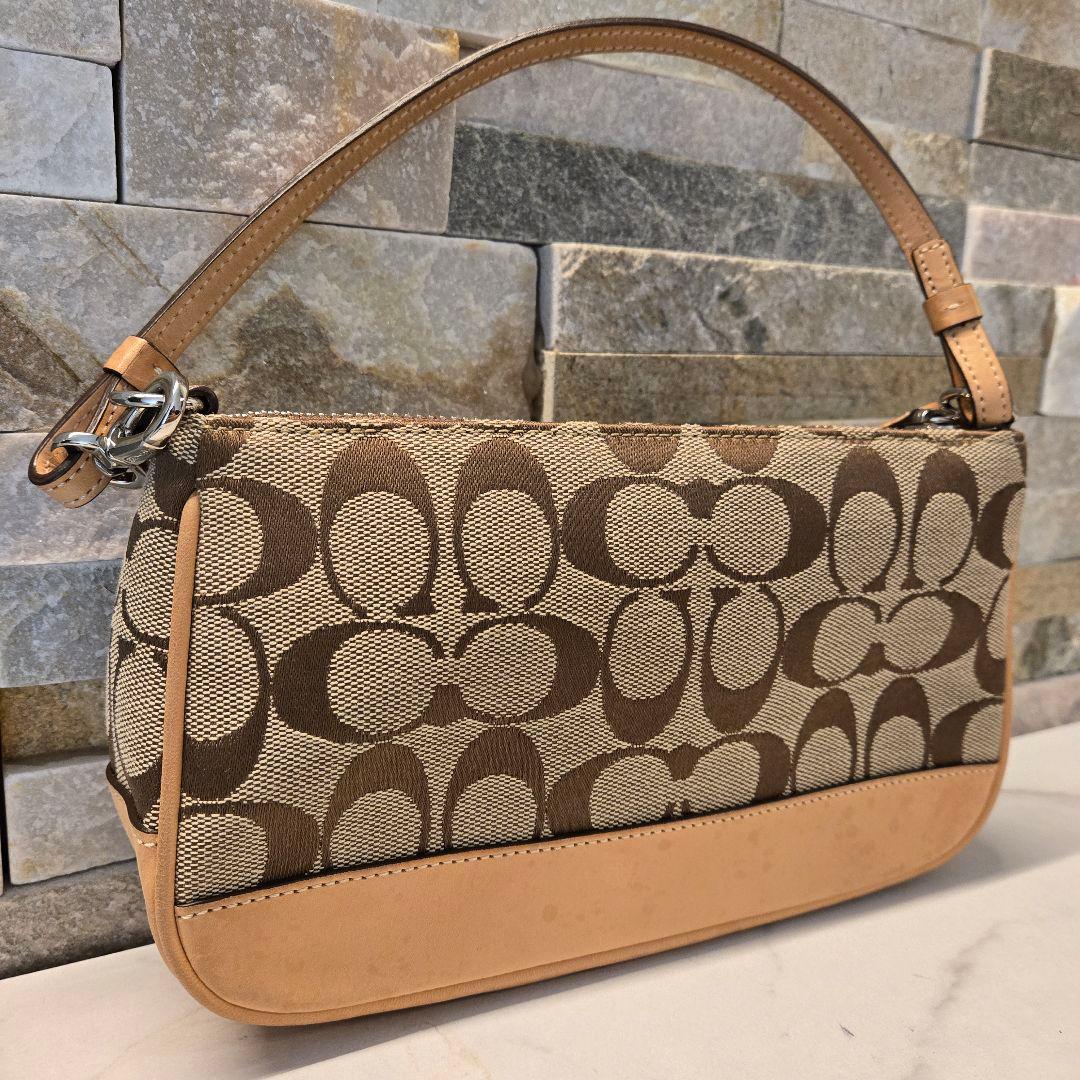 美品　COACH　コーチ　ポーチ　ハンドバッグ　キャンバス　レザー　シグネチャー