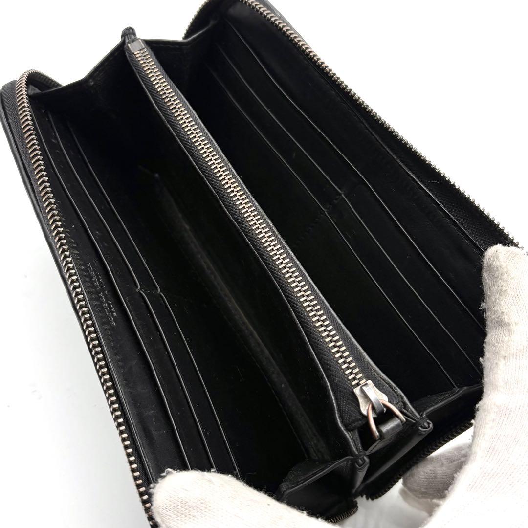 【美品】ボッテガヴェネタ 長財布 ラウンドジップ イントレチャート ブラック