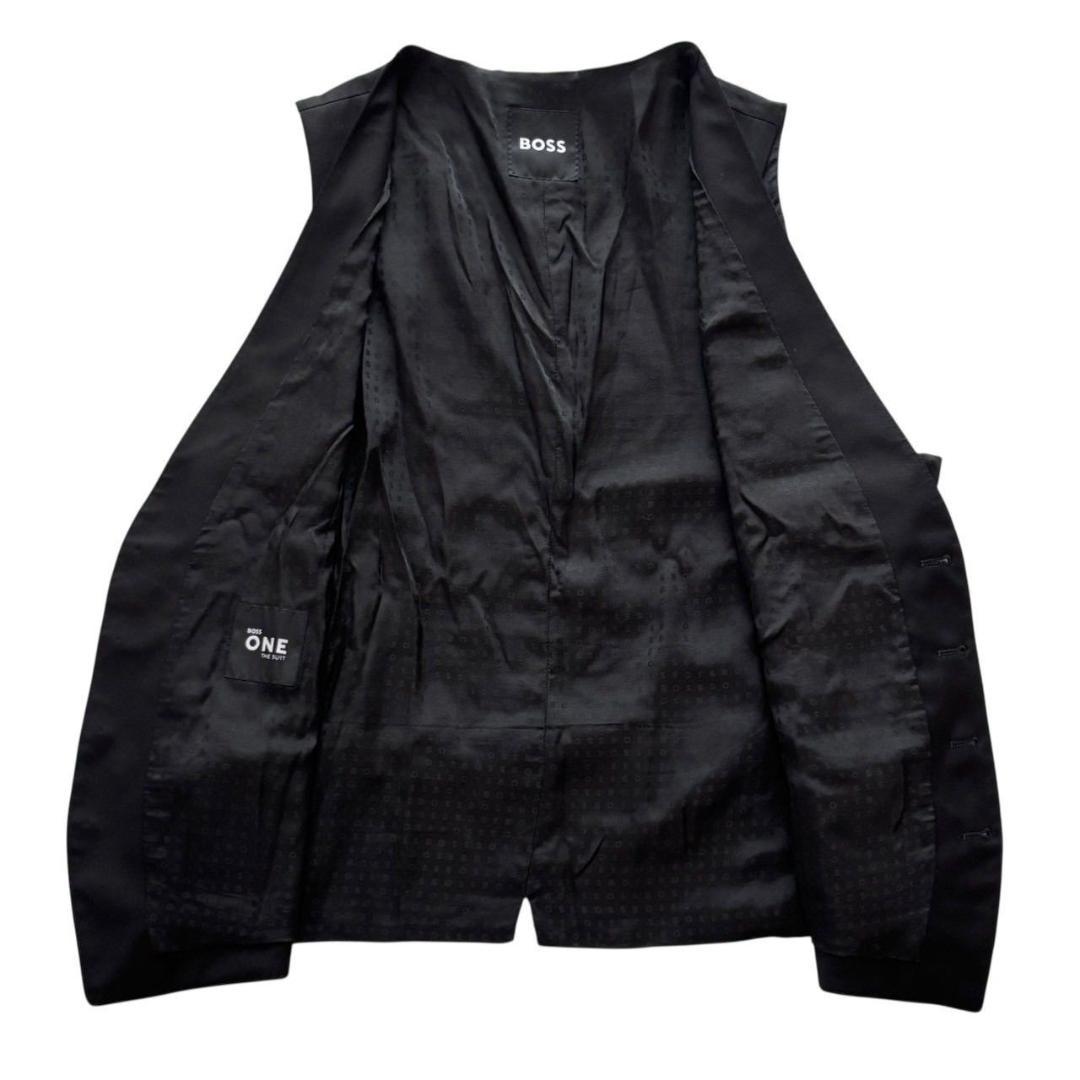 BOSS ヒューゴボス スーツ ベスト ブラック ロゴ ウール メンズ Lサイズ