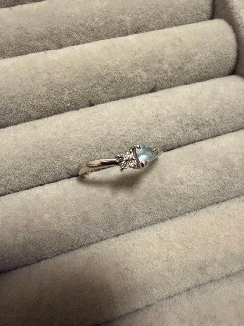 アクアマリン　メレダイヤモンドリング　K14 WG ホワイトゴールド 11号