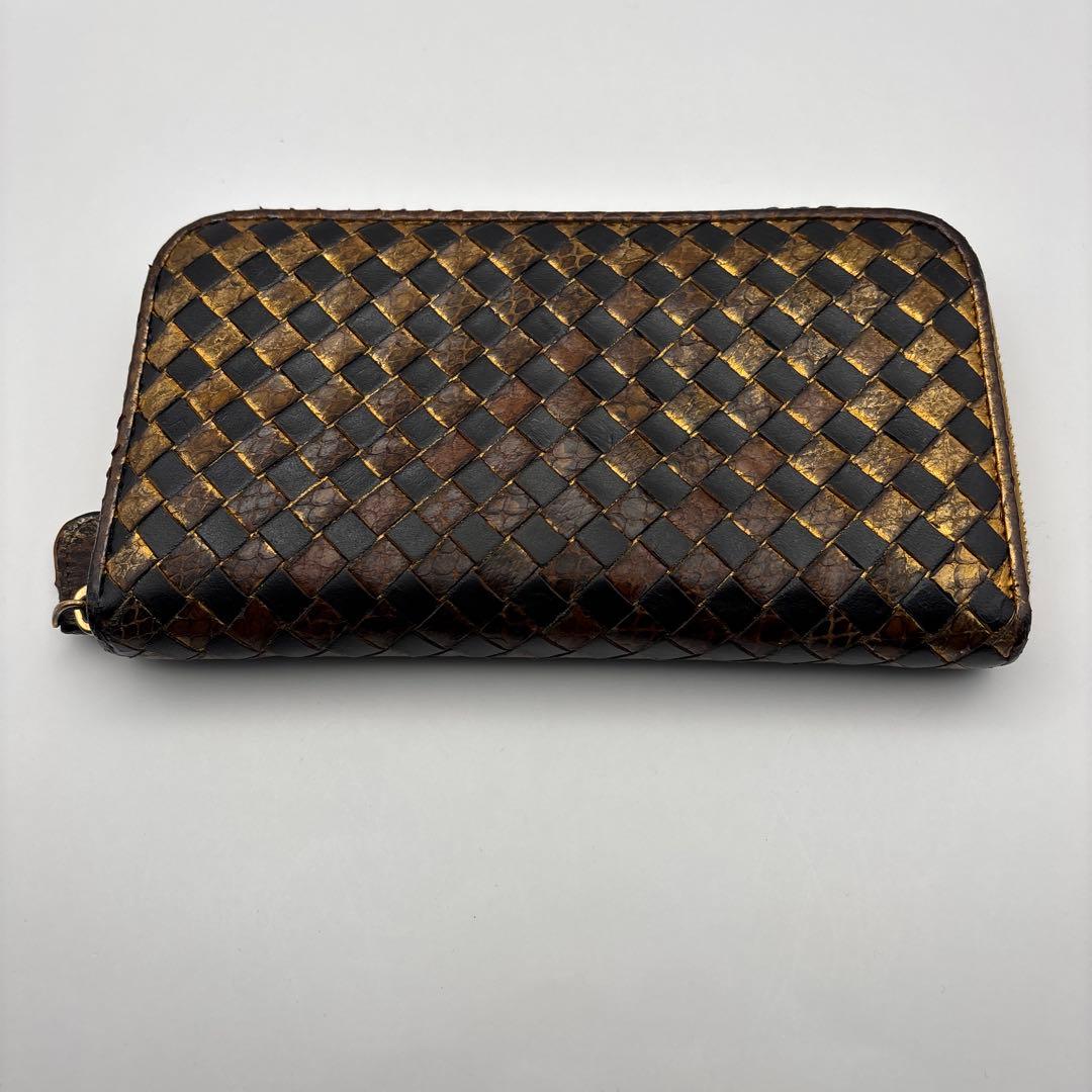 ◆正規品◆ボッティガヴェネタイントレチャート ラウンドファスナー長財布パイソン