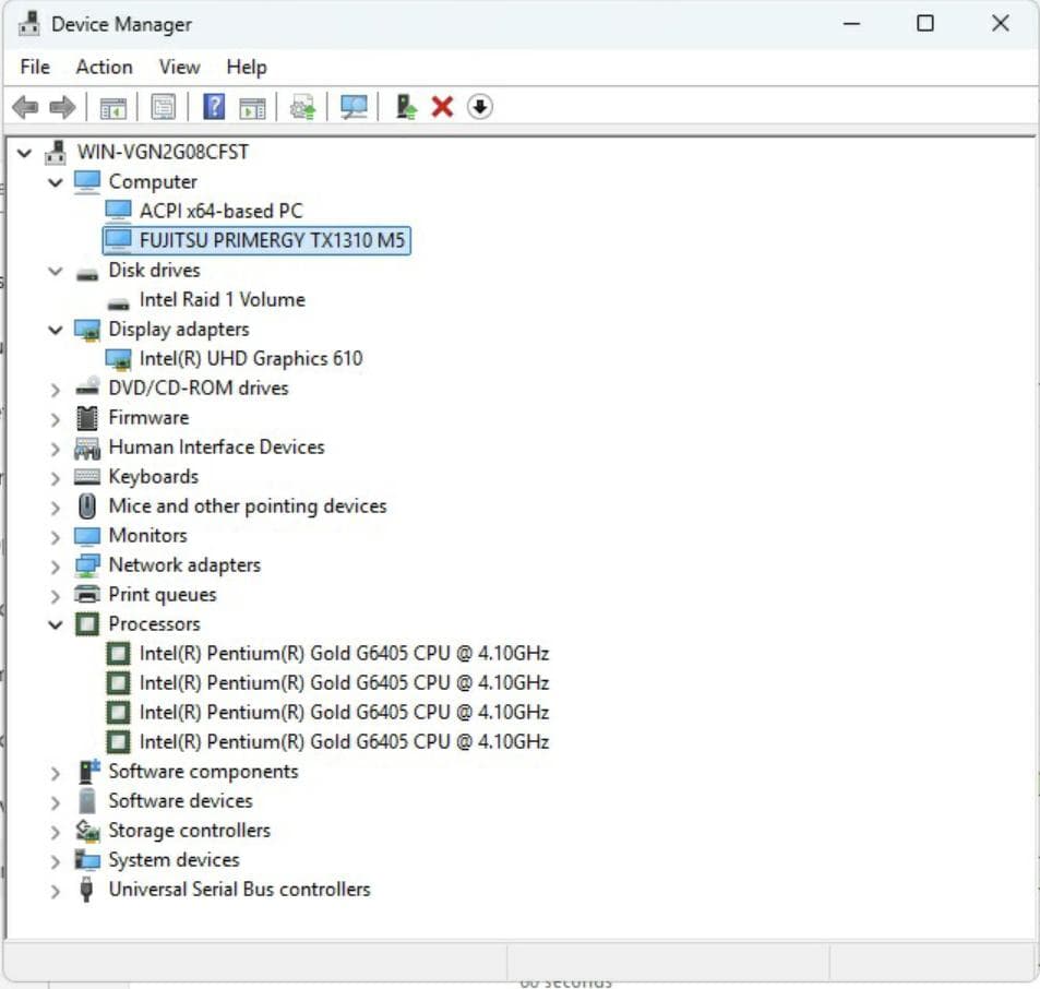 サーバー Fujitsu PRIMERGY TX1310 M5; 8GB; RAID1