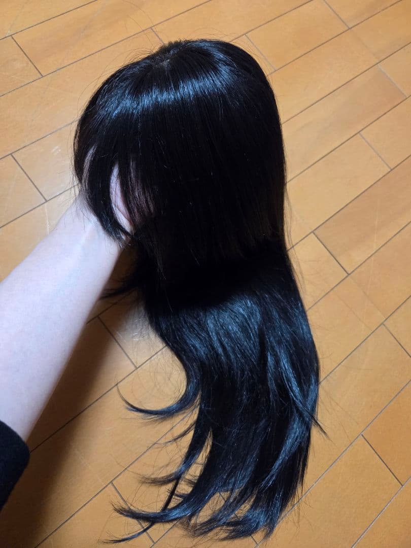 人毛ミックスロングストレートウィッグ 黒