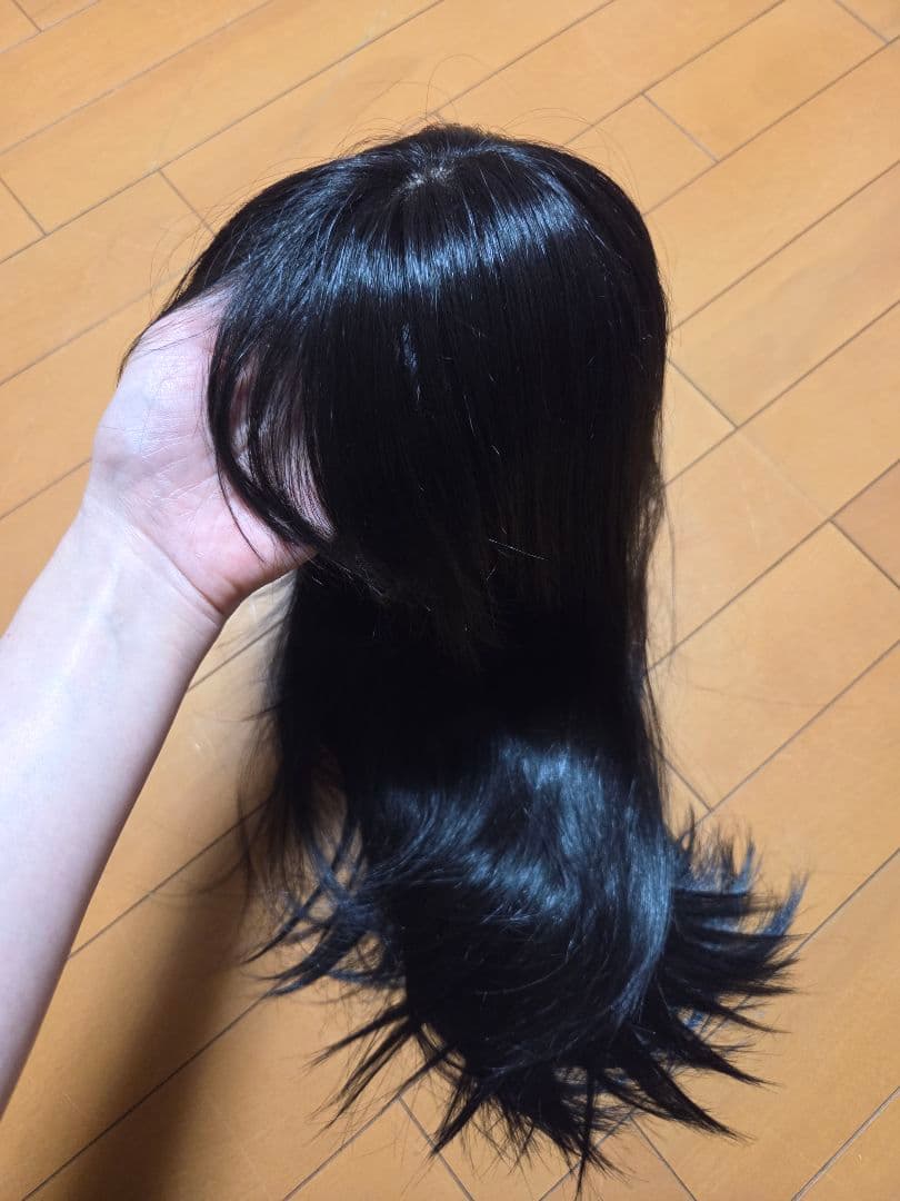人毛ミックスロングストレートウィッグ 黒