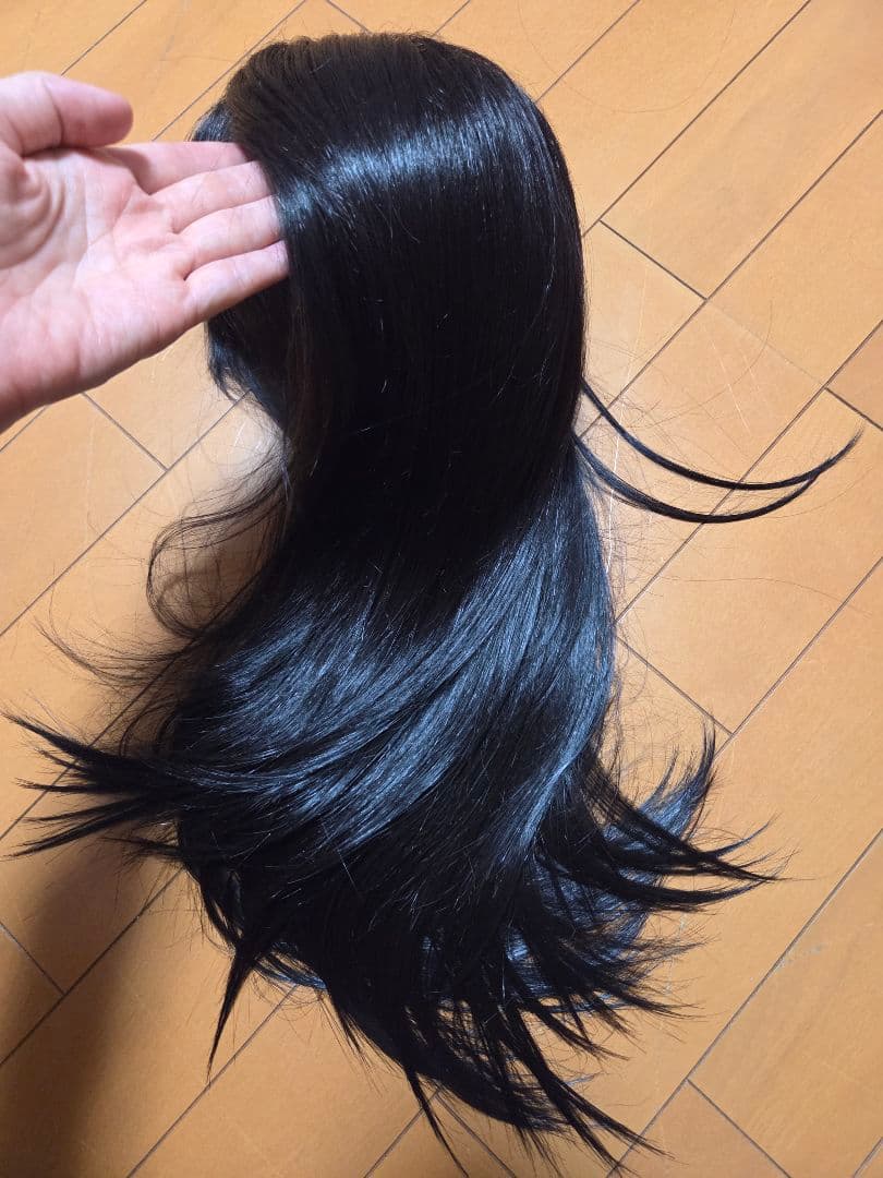 人毛ミックスロングストレートウィッグ 黒