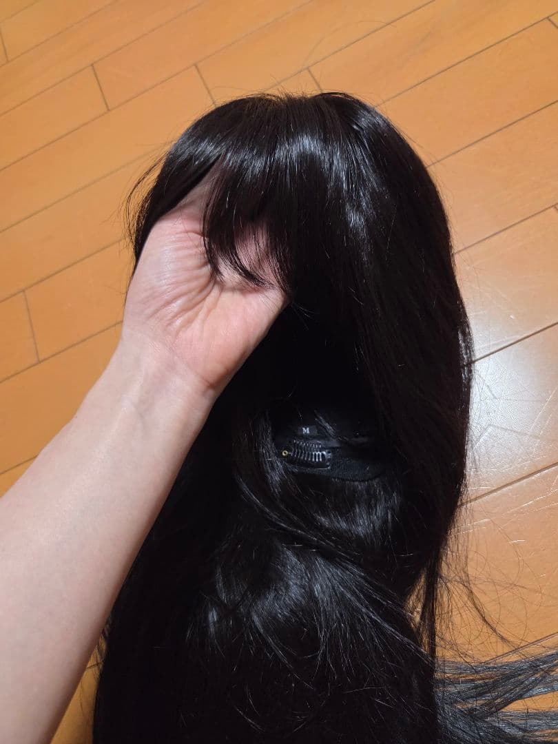 人毛ミックスロングストレートウィッグ 黒