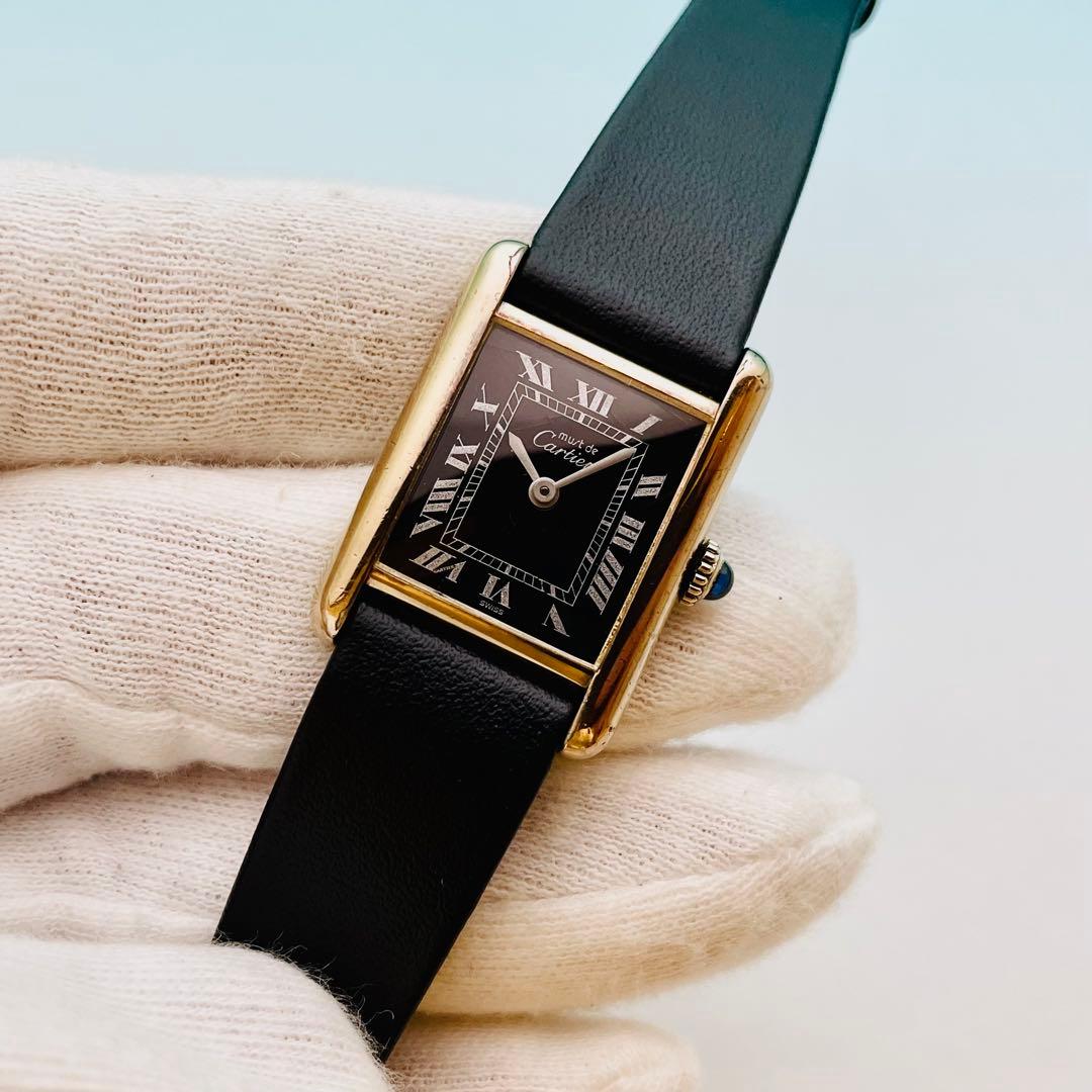 【極上／精度調整済】カルティエ マストタンク SM 手巻 ヴェルメイユ 黒文字盤
