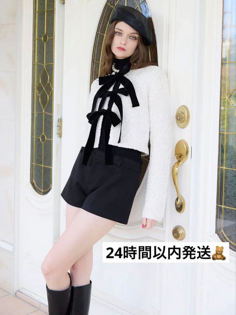 【超美品】eimyistoire フロントリボンニットトップス ホワイト