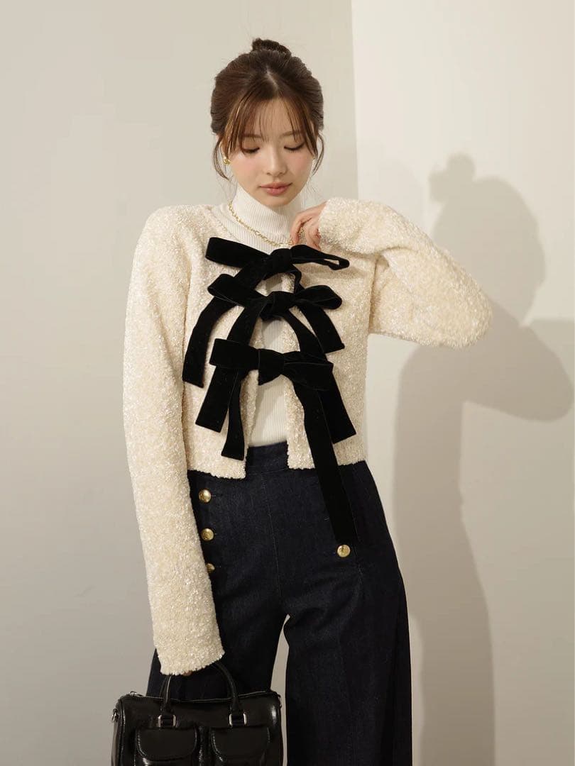 【超美品】eimyistoire フロントリボンニットトップス ホワイト